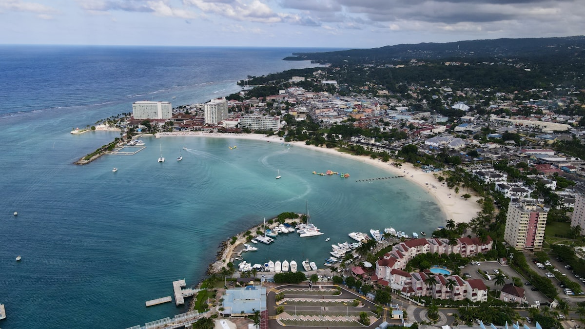 Aerial coastal view along the drive to Ocho Rios